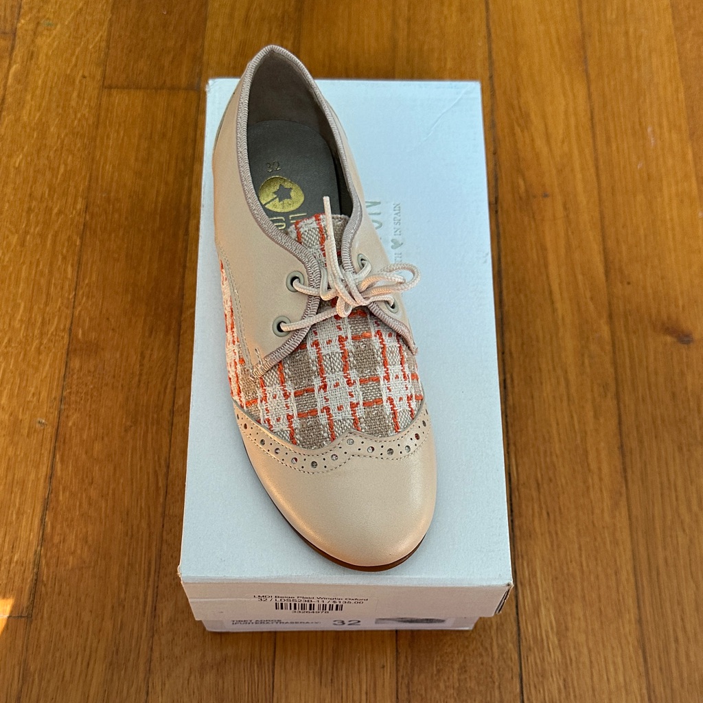 Brand New  Lmdi Beige Plaid Wingtip Oxford